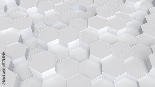 Abstract background from random white hexagons. Abstract honeycomb background. Lightweight  minimal  hex grid. 3D rendering