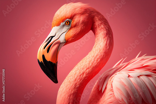 Beautiful pink flamingo on pink background. Illustration AI