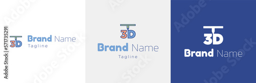 3D printing business logo design set, three-dimensional modern logotype symbol, print shop emblem concept, robot art machine editable commercial illustration, branding, brand identity isolated
