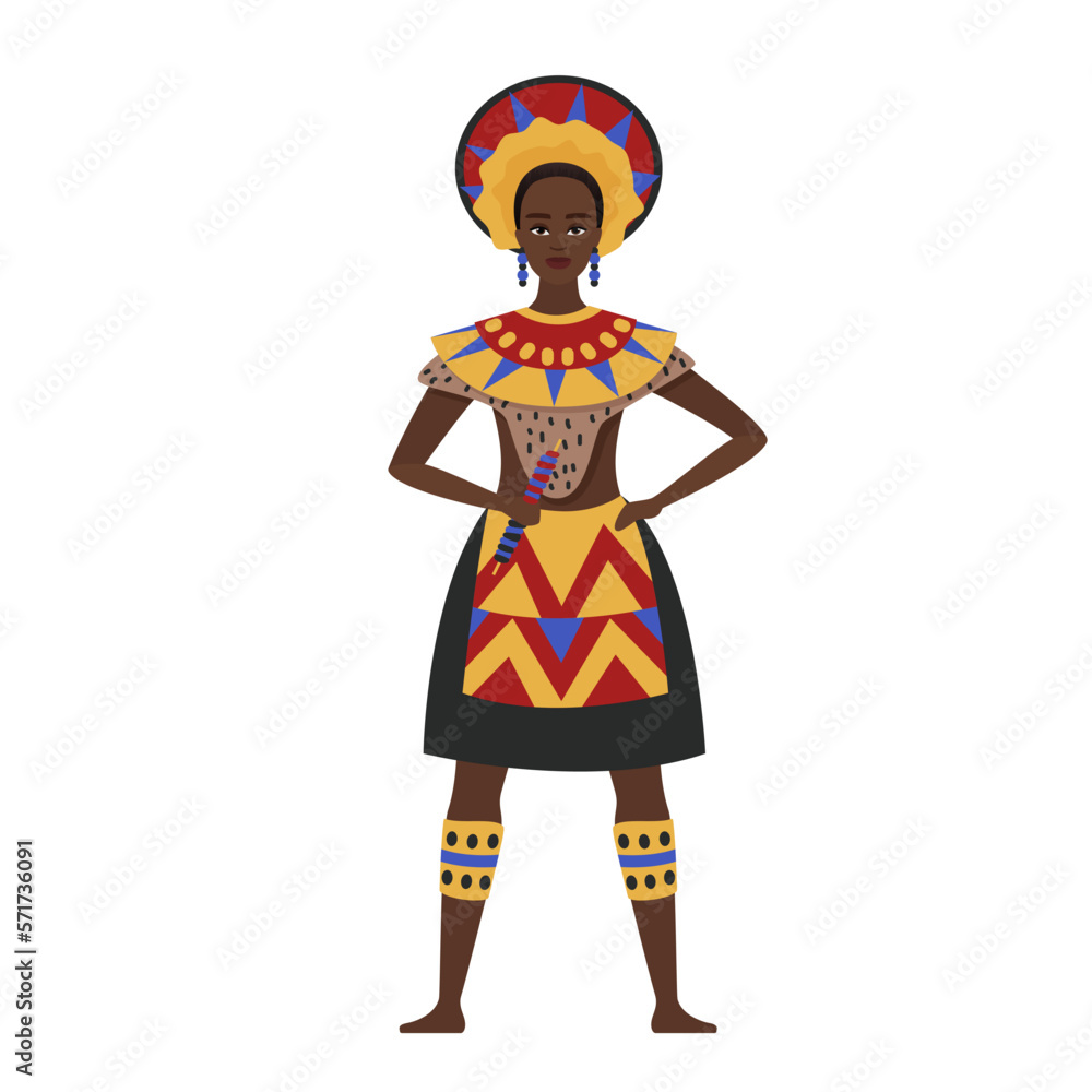 Tribal african dressed woman. Traditional africa culture clothes vector cartoon illustration