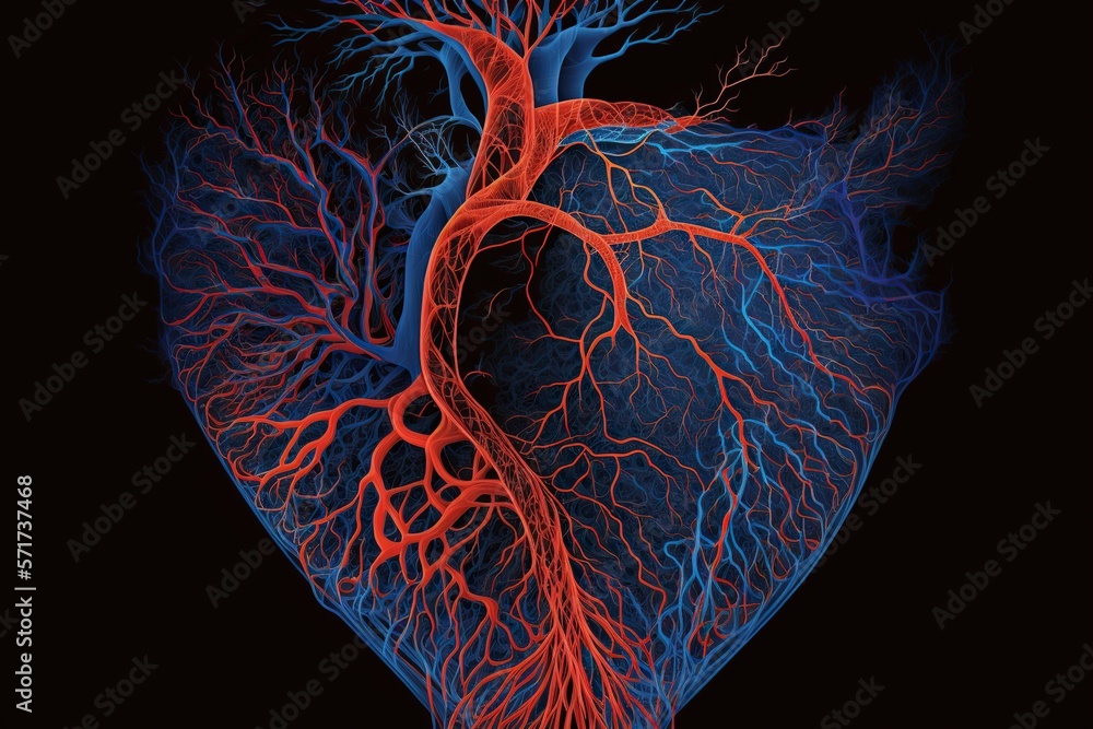 Representation of circulation of blood with bright red and blue veins ...