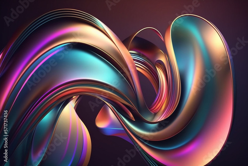 Abstract 3d render iridescent neon holographic twisted wave in motion. Vibrant colorful gradient design element for banner, background, wallpaper and covers.