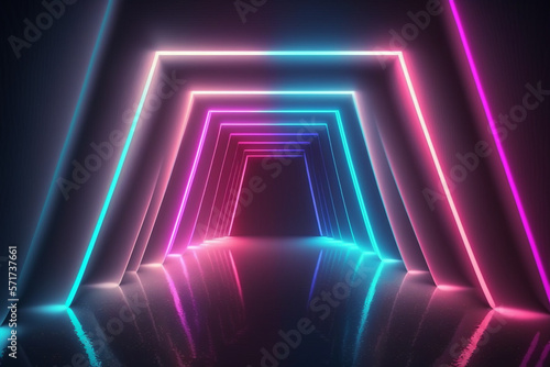Abstract neon lights tunel background with pink and blue laser rays, glowing lines, 3d render, for graphic design or wallpaper