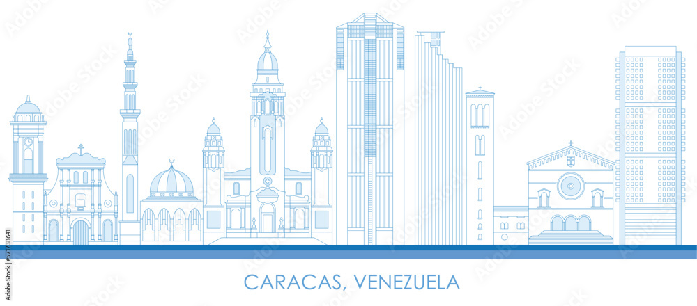 Outline Skyline panorama of city of Caracas, Venezuela - vector illustration