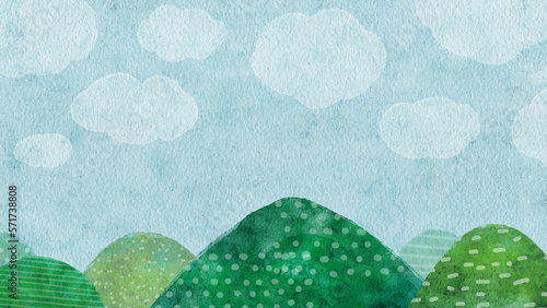  空と山の風景の水彩画イラスト背景