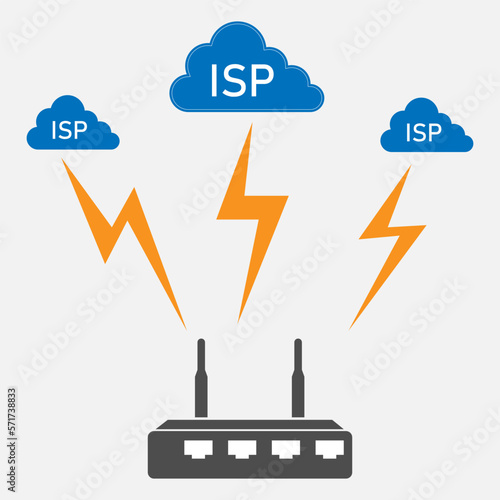 Vector ISP internet service provider cloud and router on the white background