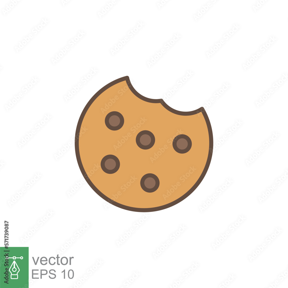 Bitten round cookie icon. Simple flat style sign, filled outline symbol. Browser concept for app and web design. Vector illustration isolated on white background. EPS 10. Bitten round cookie icon. Simple flat style sign, filled outline symbol. Browser concept for app and web design. Vector illustration isolated on white background. EPS 10.