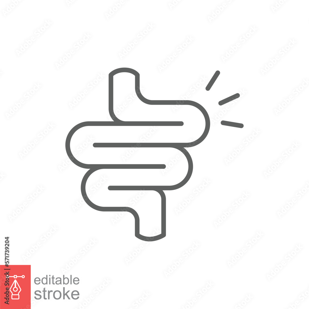 Intestine line icon. Simple outline style. Bowel, healthy stomach, gut constipation concept. Symbol of digestion system. Vector illustration isolated on white background. Editable stroke EPS 10. Intestine line icon. Simple outline style. Bowel, healthy stomach, gut constipation concept. Symbol of digestion system. Vector illustration isolated on white background. Editable stroke EPS 10.