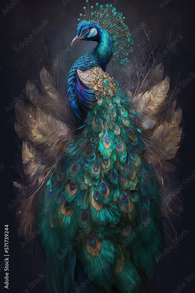 Abstract Colorful Peacock . AI generated Illustration.