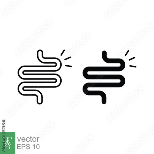 Intestine line and glyph icon. Simple outline and solid style. Bowel, healthy stomach, gut constipation concept. Symbol of digestion system. Vector illustration isolated on white background. EPS 10.