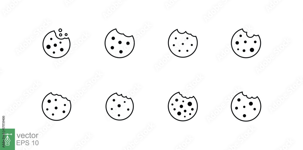 Set of Cookie icon. Outline style sign symbol. Browser concept for app and web design. Line, vector illustration isolated on white background. EPS 10. Set of Cookie icon. Outline style sign symbol. Browser concept for app and web design. Line, vector illustration isolated on white background. EPS 10.