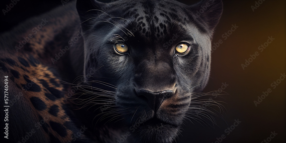 Beautiful eyes of a black panther, closeup portrait, generative AI