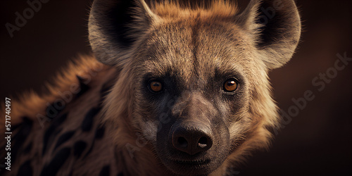 Portrait of a hyena in closeup, generative AI