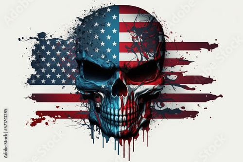 t-shirt illustration of a skull with the colors of the US flag painted on the face, Generative AI photo