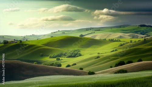 rolling hills landscape and sky, Generative AI