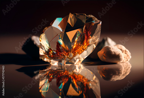 Generative AI, a beautiful uncut crystal on a natural background, the edges play beautifully in the light, drawing photo