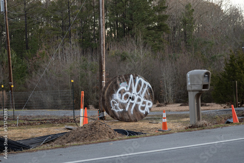 Copper thieves warning on fiber optic wire spoo
