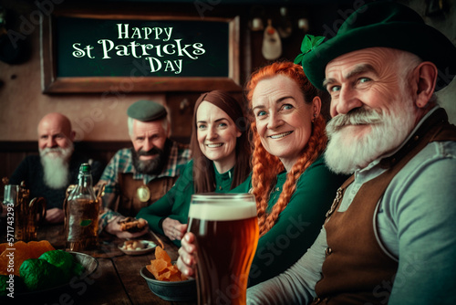 Irish pub St Patricks day people cheerful and smiling. generative ai