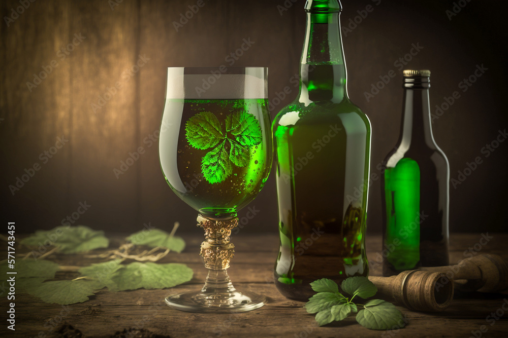 Leprechaun drinking beer, Saint Patrick's day background, celebration, generative ai