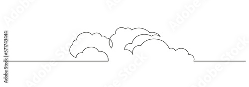 One continuous line drawing of Clouds in the sky. Weather symbol and storage concept in simple linear style. Editable stroke. Doodle vector illustration