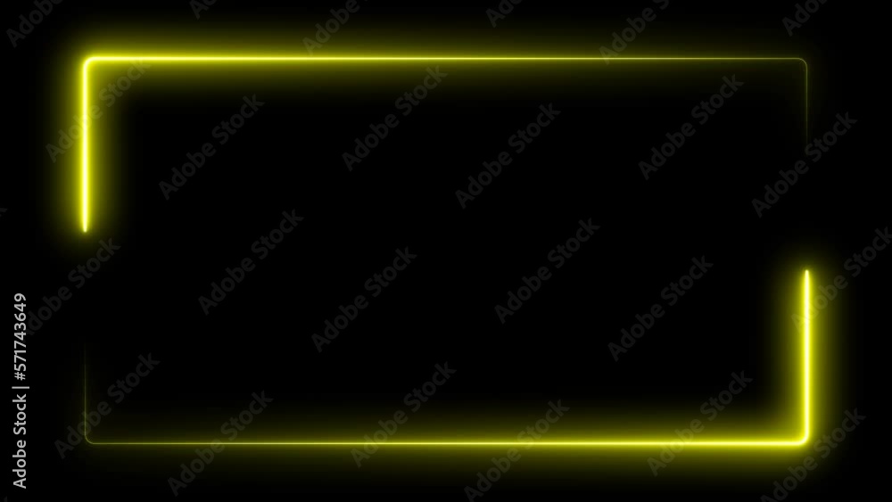 yellow laser effect neon glowing frame background. repetitive motion animation and flashing. Bright neon light effect isolated on black. 4K graphic animation video