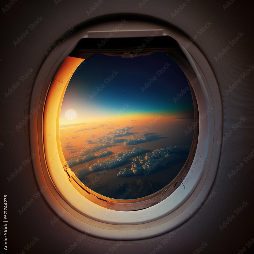 Airplane Window Porthole. Generative AI Airplane Window Porthole. Generative AI