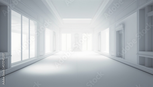 Large spacious white interior. 3D render