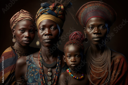 Family portrait from the Bayaka tribe in the Central African Republic. Ai generated art