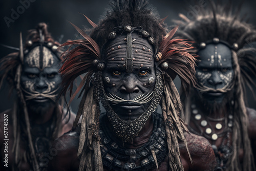 Portrait of Asaro Mudmen tribe in Papua New Guinea. Ai generated art