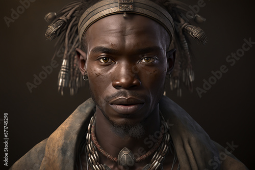 Portrait of Dogon tribe man, West Africa. Ai generated art
