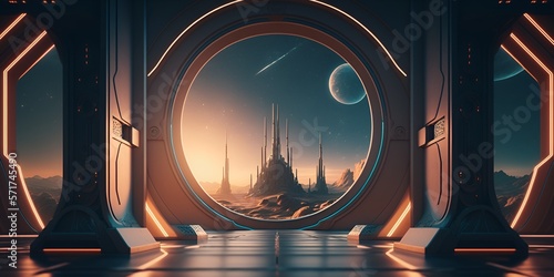 Fotografering View from space colony interior