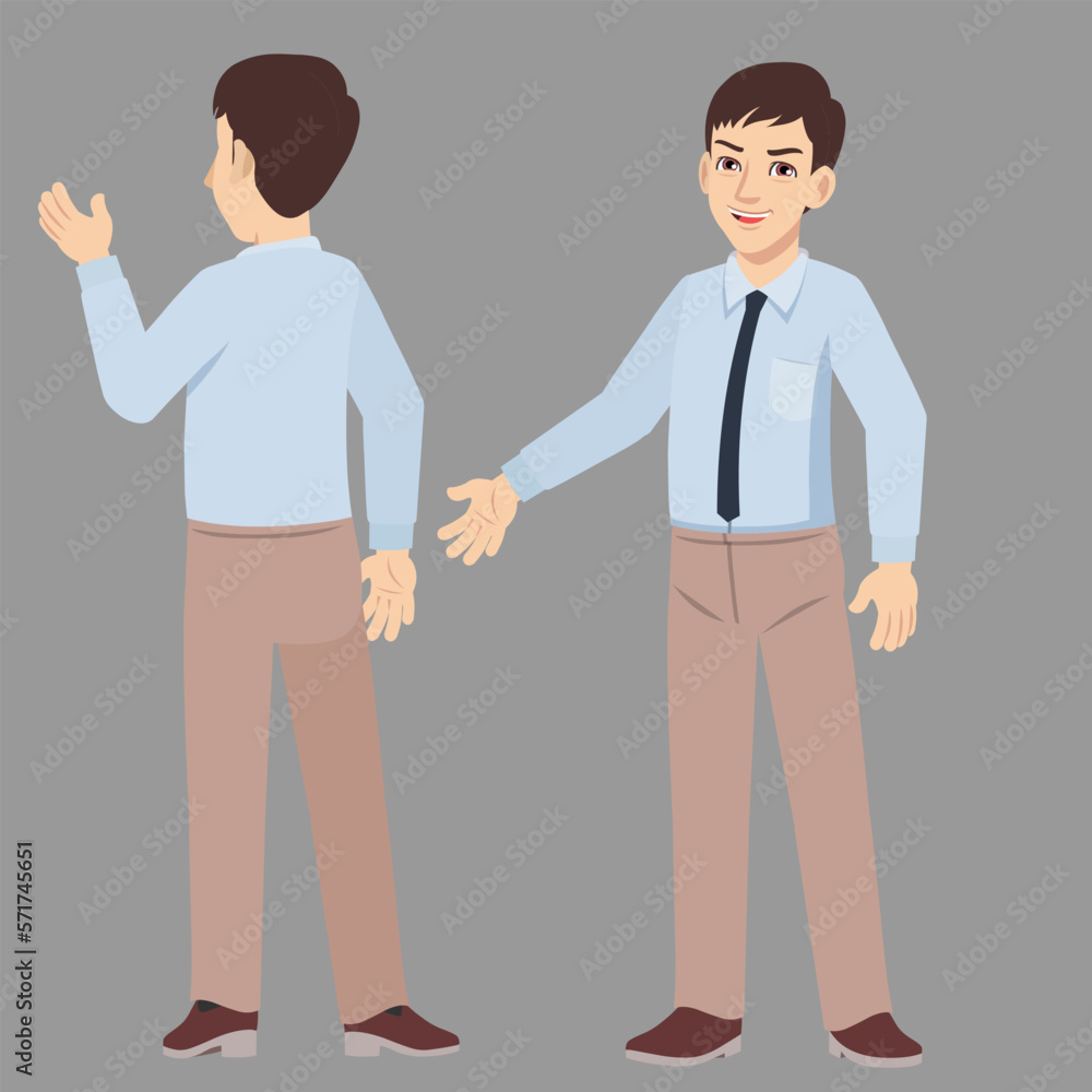 young office man in suit standing poses front and back view young office man in suit standing poses front and back view