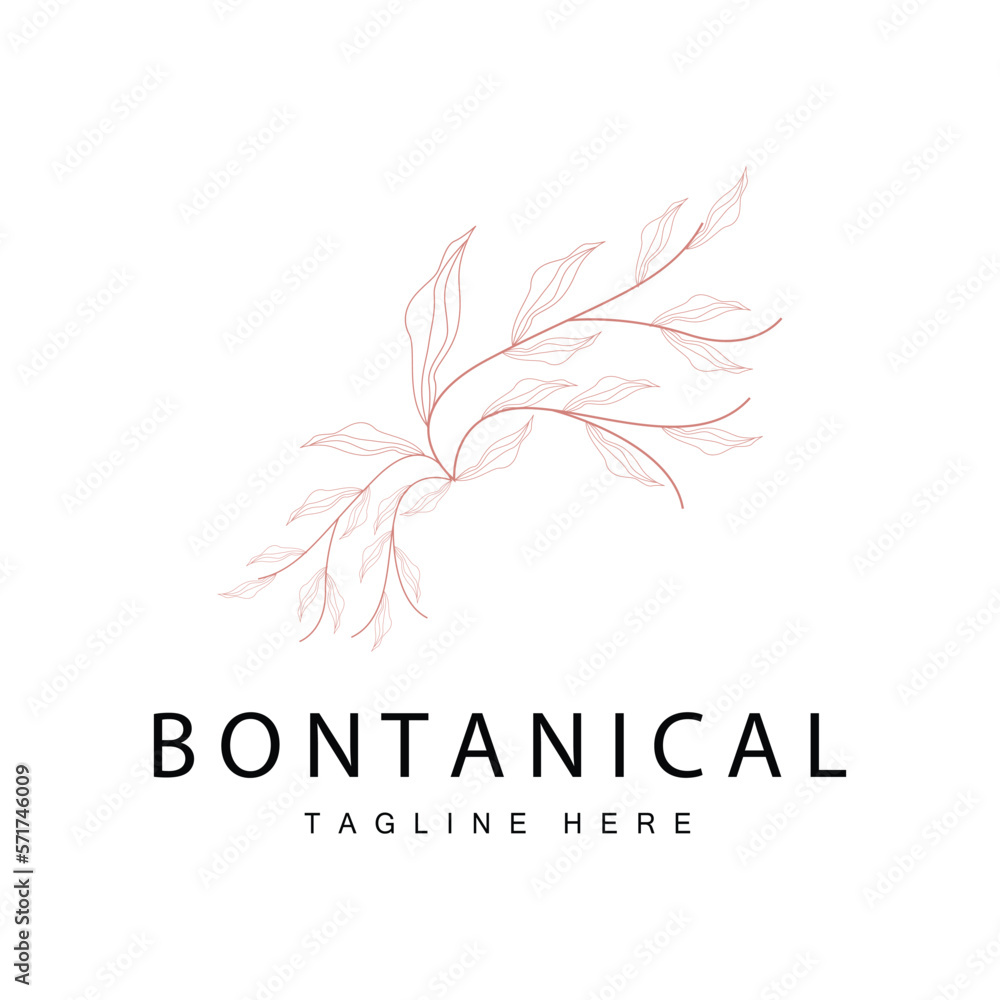 Obraz premium Botanical Logo, Nature Plant Design, Flower Plant Icon Vector With Line Model