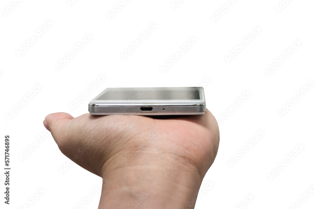 Phone in hand on trasparent background. Phone in hand on trasparent background.