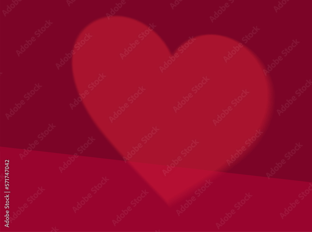 Realistic red studio room with heart shape shadow background. Valentine minimal scene for products showcase, Promotion display. Vector abstract studio room platform design