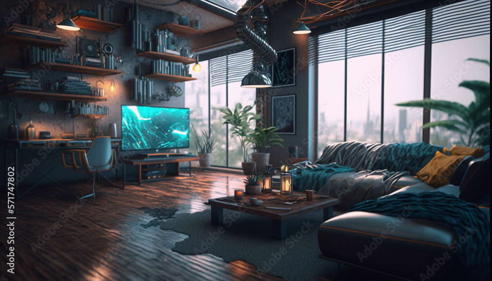 Living room sci-fi futuristic. Generative AI Living room sci-fi futuristic. Generative AI