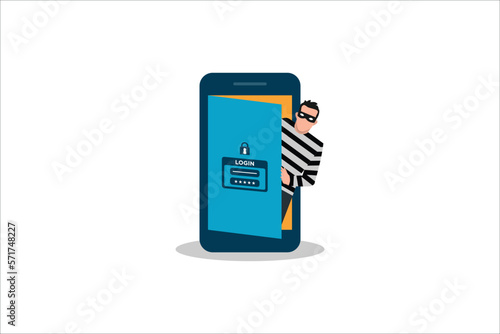 Cyber thief, hacker, internet security concept with tiny people character. password phishing attack. stealing personal data.
