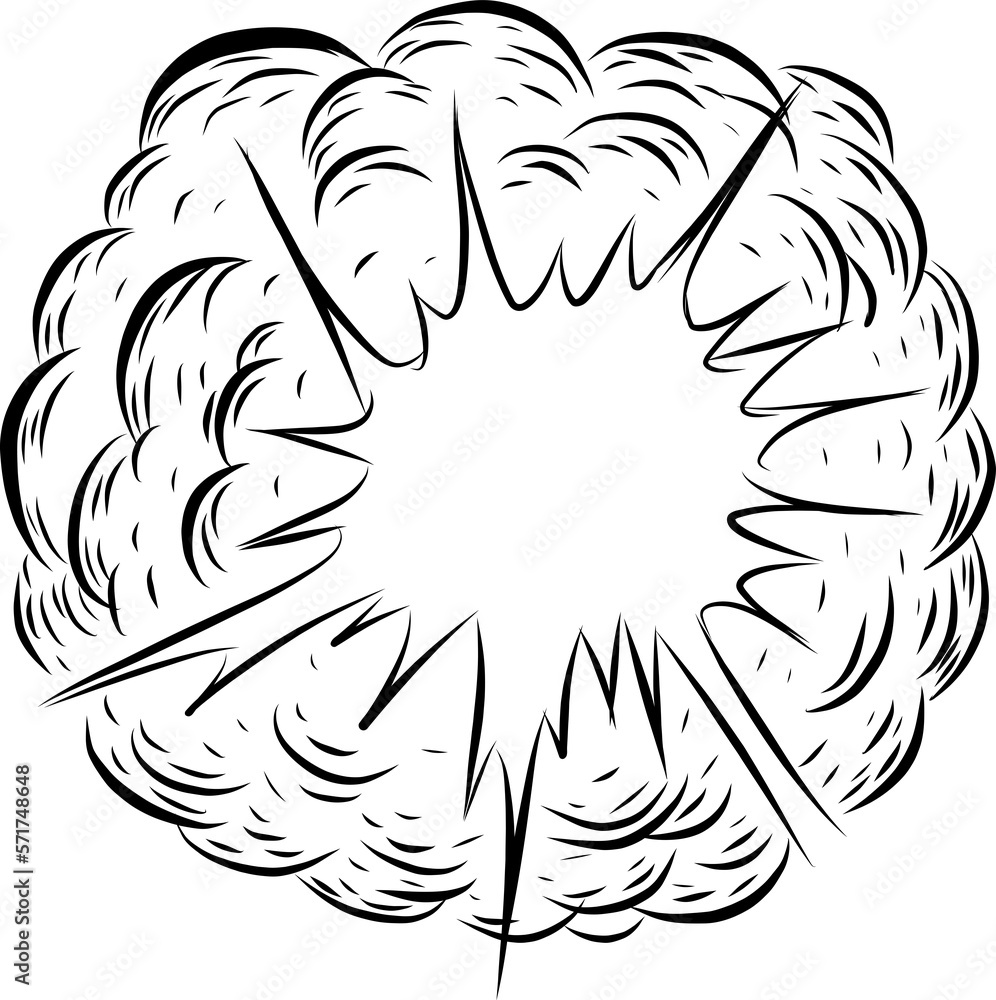 Fototapeta premium Bomb explosion mushroom cloud by hand drawing.Bomb cloud vector on white background.