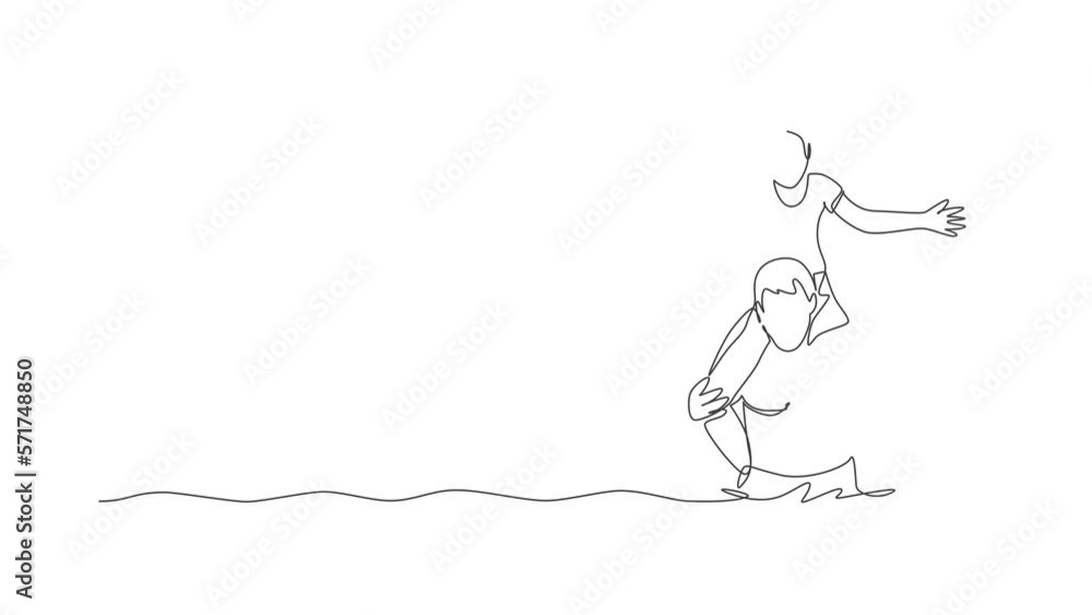 Animated self drawing of continuous line draw daddy lift up his kid on shoulder and play together in gym swimming pool center. Summer holidays and vacation concept. Full length one line animation. Animated self drawing of continuous line draw daddy lift up his kid on shoulder and play together in gym swimming pool center. Summer holidays and vacation concept. Full length one line animation.