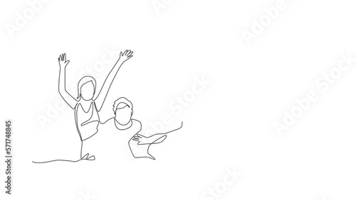 Wallpaper Mural Animated self drawing of continuous line draw happy family enjoying play and swimming together in pool sport center. Summer holiday vacation and parenting concept. Full length single line animation. Torontodigital.ca