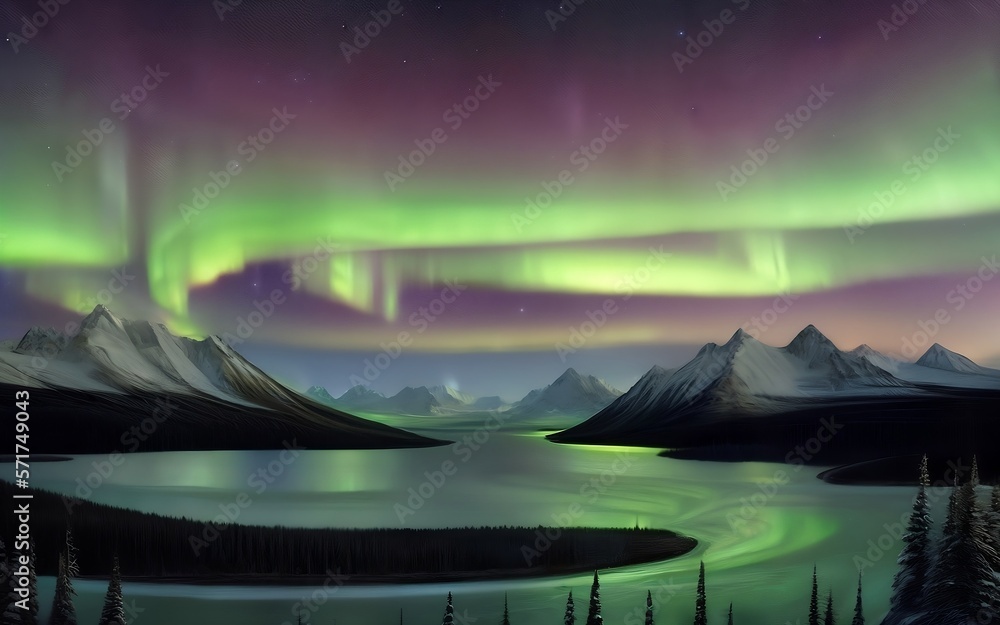 landscape with mountains and northern lights