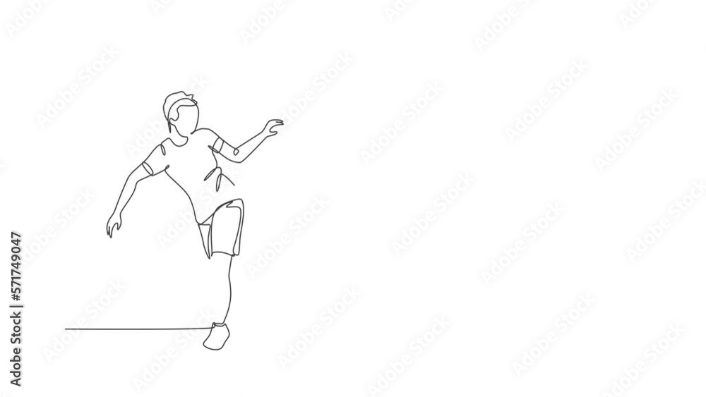 Animated self drawing of continuous line draw man soccer freestyler practice to hold ball with soles of the feet in the street. Football freestyle sport concept. Full length single line animation. Animated self drawing of continuous line draw man soccer freestyler practice to hold ball with soles of the feet in the street. Football freestyle sport concept. Full length single line animation.