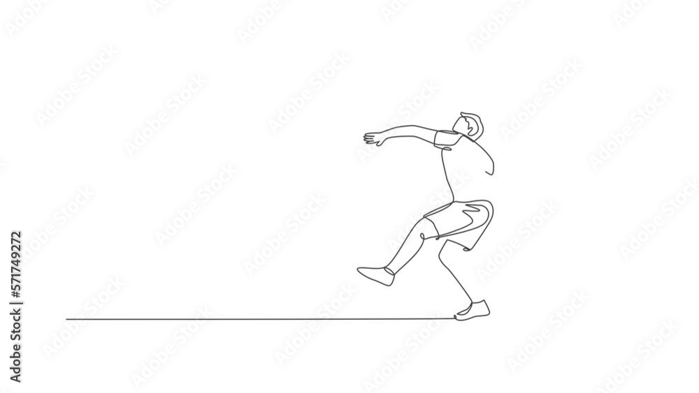 Animation of one line drawing of young energetic man exercise aiming javelin throw to target area. Healthy lifestyle athletic sport concept. Continuous line self draw animated. Full length motion. Animation of one line drawing of young energetic man exercise aiming javelin throw to target area. Healthy lifestyle athletic sport concept. Continuous line self draw animated. Full length motion.
