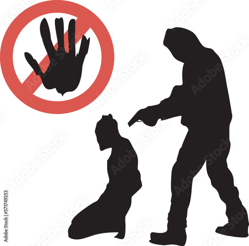 silhouette of a kidnapper holding a gun. experiencing violence. Child abuse, violence. women's violence. towards kids concept design. vector illustration