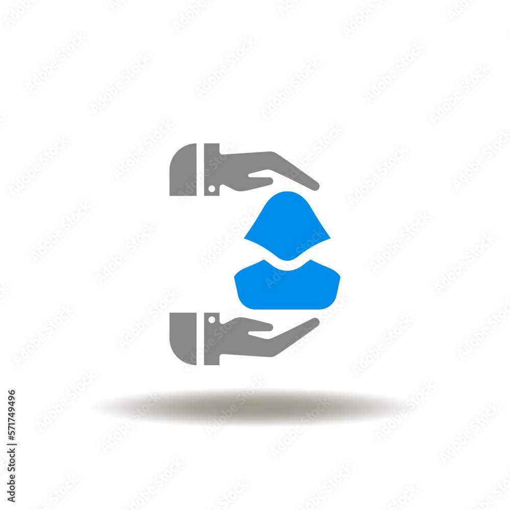 Vector illustration of hands caring woman or customer. Icon of customer retention. Symbol of female rights protection. Vector illustration of hands caring woman or customer. Icon of customer retention. Symbol of female rights protection.