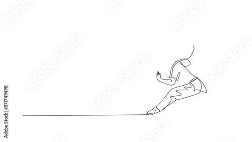 Wallpaper Mural Animated self drawing of single continuous line draw young man wushu fighter, kung fu master in uniform training stance pose at dojo center. Fighting contest concept. Full length one line animation. Torontodigital.ca