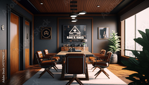 Meeting room wood style. Generative AI
