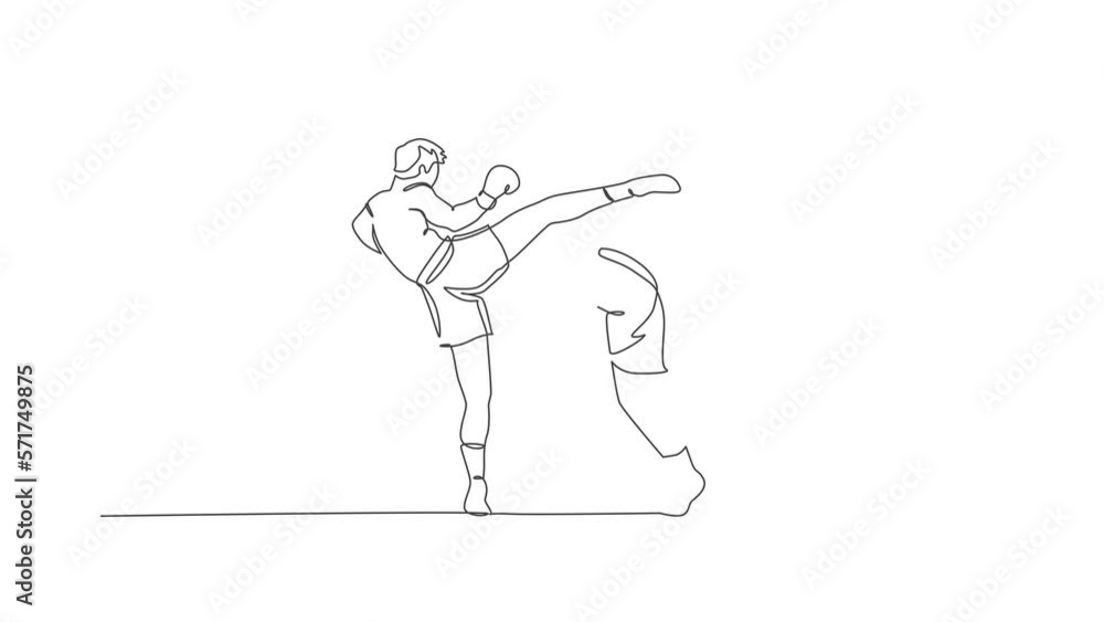 Animated self drawing of single continuous line draw two young sportive men train fight sparring thai boxing at gym center together. Combative muay thai sport concept. Full length one line animation. Animated self drawing of single continuous line draw two young sportive men train fight sparring thai boxing at gym center together. Combative muay thai sport concept. Full length one line animation.