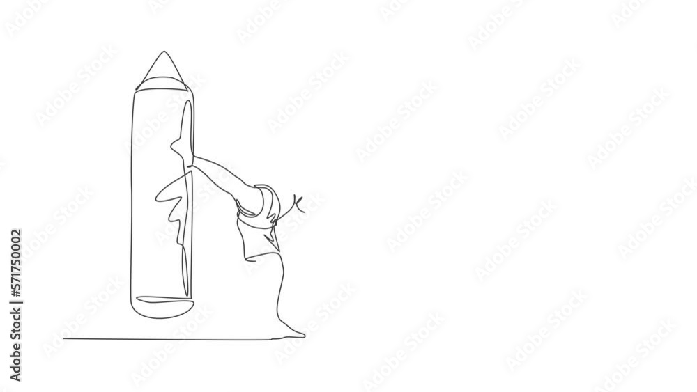 Animation of one line drawing of energetic man kickboxer practice high kicking with punch bag in boxing arena. Healthy lifestyle sport concept. Continuous line self draw animated. Full length motion. Animation of one line drawing of energetic man kickboxer practice high kicking with punch bag in boxing arena. Healthy lifestyle sport concept. Continuous line self draw animated. Full length motion.