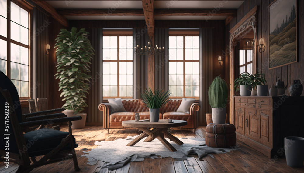 Living room wood concept. Generative AI Living room wood concept. Generative AI